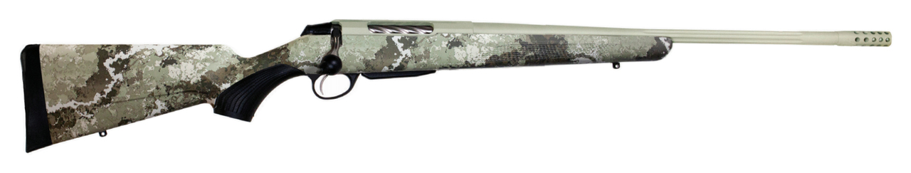 Tikka T3x Lite 7mm Rem Mag, 24" Fluted Barrel, Muzzle Brake, Threaded, Veil Alpine Camo, Cerakote, Green, 3rd
