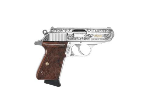 Walther PPK/S Meister Gold Ribbon 380 ACP, 3.3" Barrel, Engraved Stainless, Checkered Walnut Grip, 6rd - Concealed Carry Guns | The Gun Shop