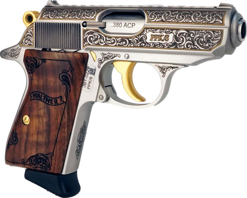 Walther PPK/S Exquisite 380 ACP, 3.3" Barrel, Engraved Stainless Steel, Turkish Walnut, 7rd - Firearm | The Gun Shop