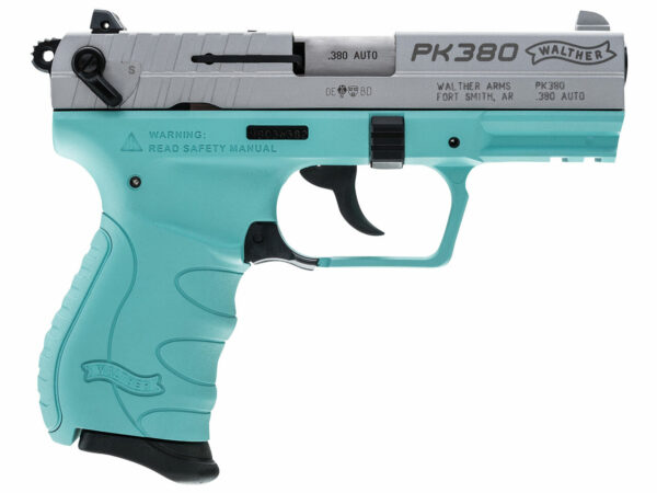 Walther PK380 .380 ACP 3.6" Barrel, 3-Dot, Stainless, Angel Blue, 8rd