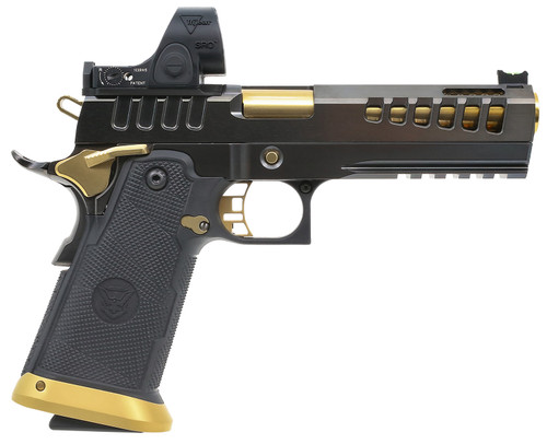Watchtower Demlitia 9mm, 5" Barrel, Black, Gold Accents, Trijicon SRO Sight, 20rd - 1911 Guns | The Gun Shop