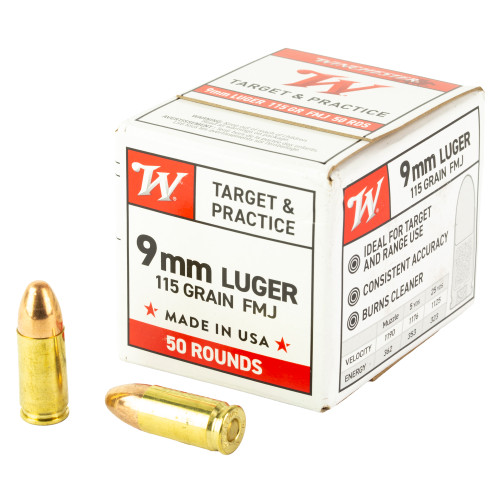 Winchester USA White Box 9mm, 115gr, Full Metal Jacket, 50rd Box - Ammo | The Gun Shop