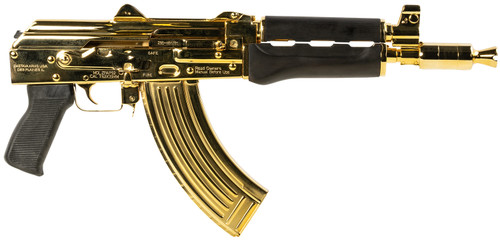 Zastava ZPAP92 7.62x39, 10" Barrel, 24K Gold Plated Receiver, Dark Walnut Grip, 30rd - AK-47 Pistols | The Gun Shop