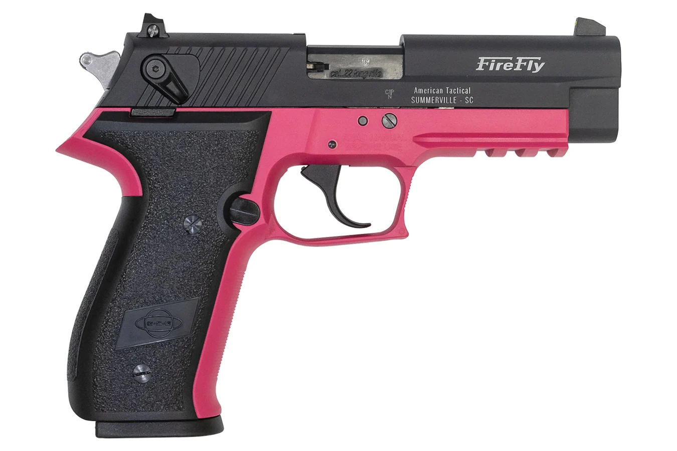 gsg-g2210tffl-firefly-22lr-tb-purp-10r-GERG2210FFP-1 GSG Firefly 22 LR 10-Round DA/SA Pistol with Pink Zinc Alloy Frame ...