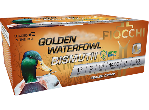 Fiocchi Golden Waterfowl Bismuth 12 Ga, 3", 1 3/8 oz, 2 Shot, 10rd Box