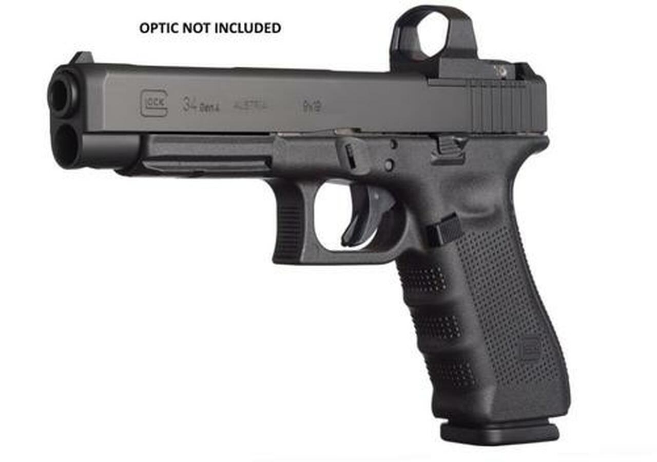 Glock, 34 Gen4, Competition, Modular Optic System, Striker Fired, Full Size, 9mm, 5.31" Barrel, Polymer Frame, Matte Finish, Adjustable Sights, 17Rd, 3 Magazines Glock, 34 Gen4, Competition, Modular Optic System, Striker Fired, Full Size, 9mm, 5.31" Barrel, Polymer Frame, Matte Finish, Adjustable Sights, 17Rd, 3 Magazines