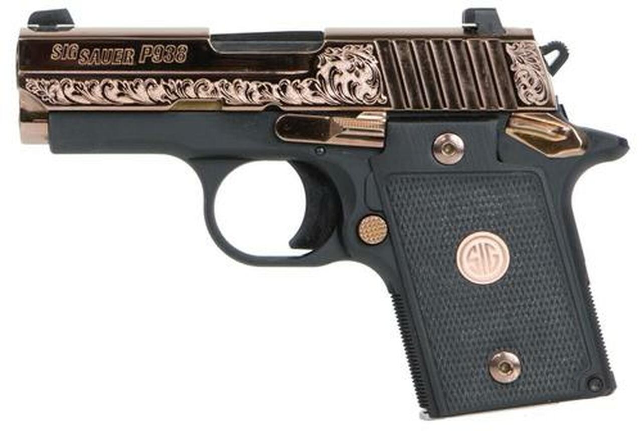 Sig P938, 9mm, 3", Rose Gold, Black G10 Grips, 6 rds