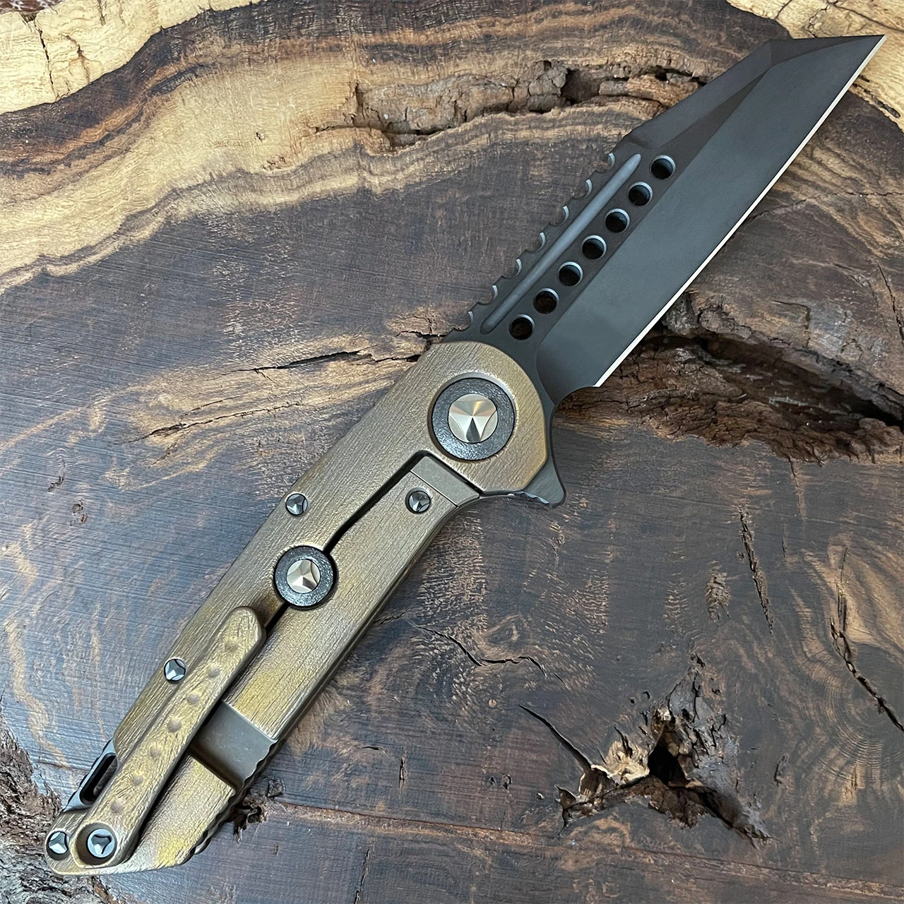 Marfione Custom Warhound Frame Lock Flipper Barked Bronze Titanium ...