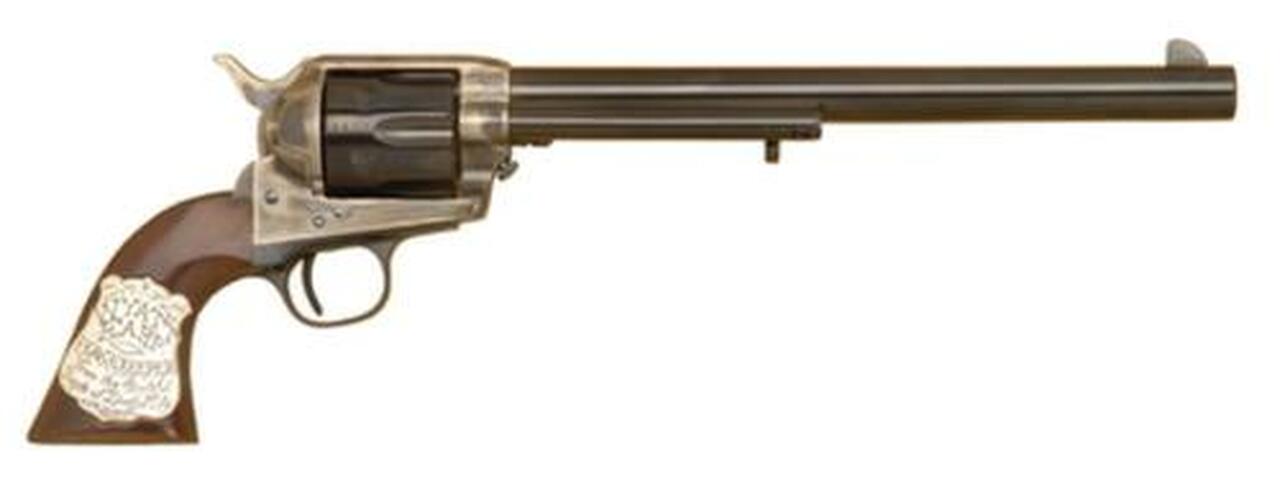 Cimarron Wyatt Earp .45 Long Colt 10" Barrel Sterling Silver Badge Inlaid Grip Blue Cimarron Wyatt Earp .45 Long Colt 10" Barrel Sterling Silver Badge Inlaid Grip Blue