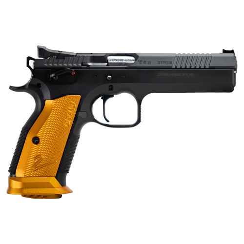 CZ 75 Tactical Sport 2 40 Smith & Wesson, 5.2" Barrel, Orange Grips, Black Frame, 17rd CZ 75 Tactical Sport 2 40 Smith & Wesson, 5.2" Barrel, Orange Grips, Black Frame, 17rd