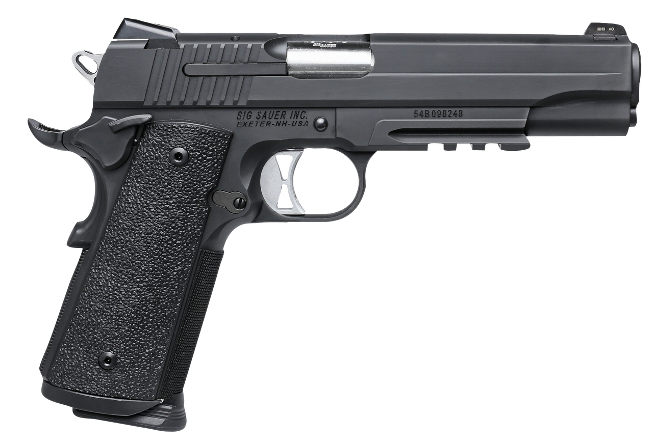 SIG 1911 357 SIG 5IN TAC OPS BLK SAO Siglite Ergo XT Grip (4) 8RD Steel MAG Rail SIG 1911 357 SIG 5IN TAC OPS BLK SAO Siglite Ergo XT Grip (4) 8RD Steel MAG Rail