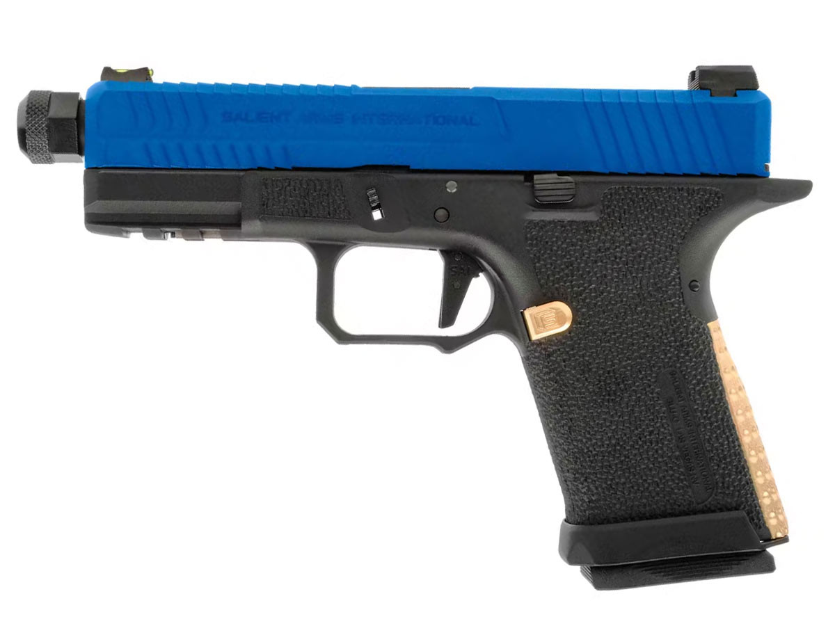 EMG / Salient Arms BLU Standard GBB Pistol with Gold Trim in Blue ...