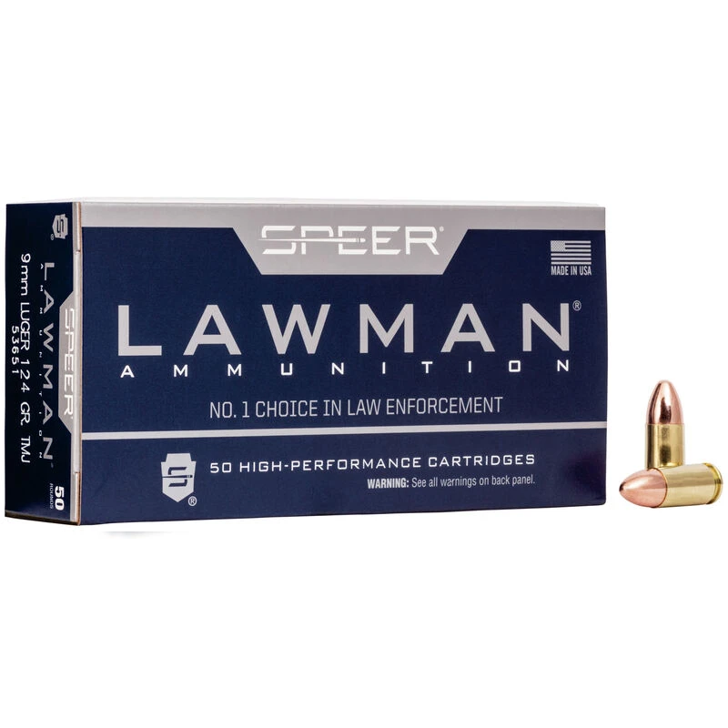 Speer Lawman 9mm Luger, 124 Grain, TMJ, Box of 50