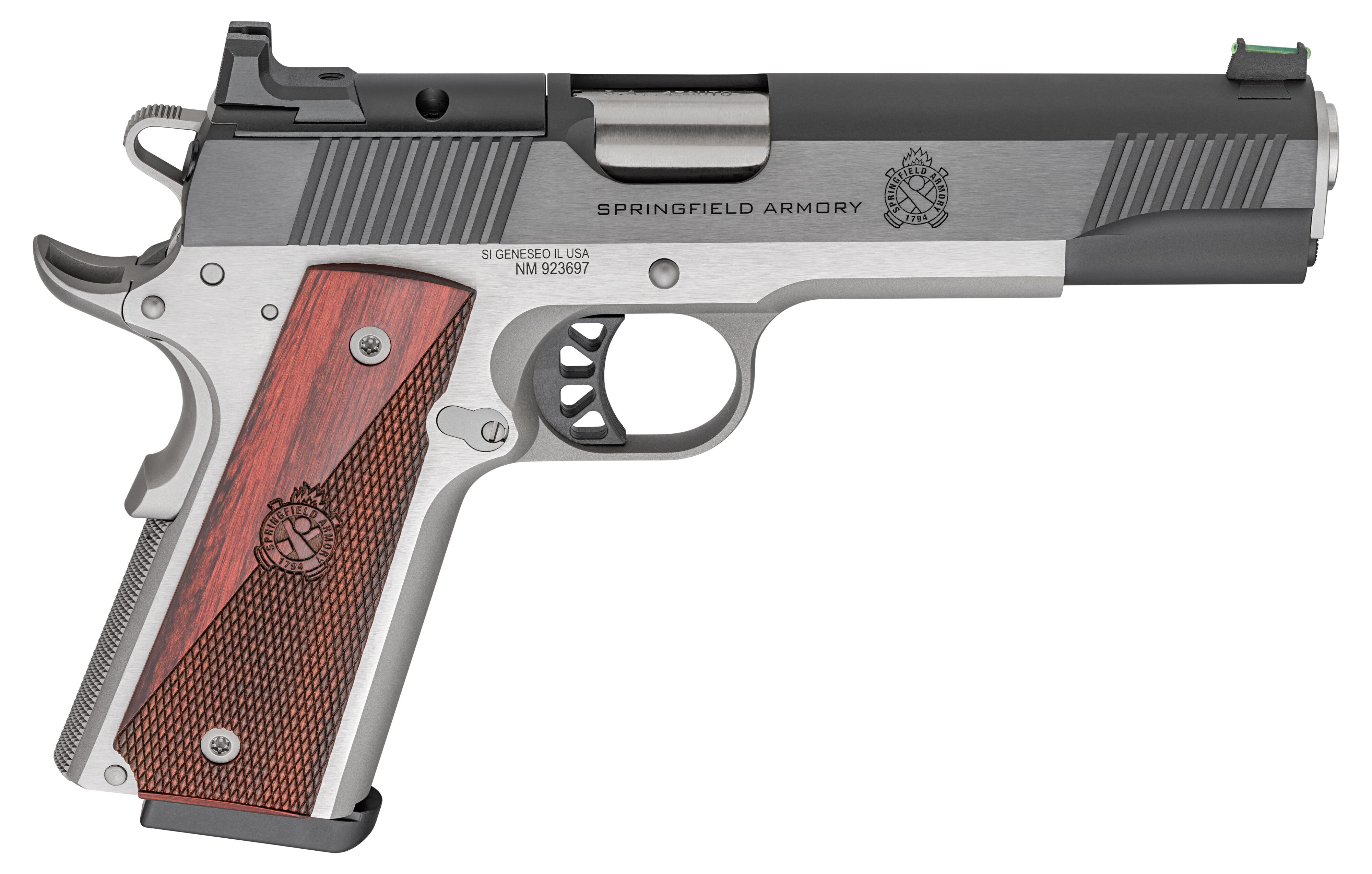 springfield-ronin-operator-1911-full-size-45acp-5-barrel-blued-ss-frame-fiber-optic-front-sight-tactical-white-dot-rear-8rd-mag-springfield-armory-PX9120LAOS-01 1911 Ronin® AOS .45 ACP Handgun - PX9120LAOS - Springfield Armory